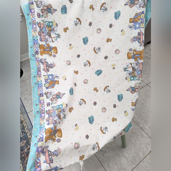 Vintage Riegel Baby Blanket Set of Two Bears Trains Made in USA - Picture 5 of 5